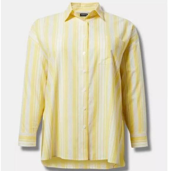 Torrid Drop Shoulder Button Down Long Sleeve Yellow White Women's Plus Sz 2 2X - Picture 2 of 12